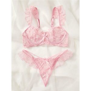 Large Pure Desire Floral Lace Ruffle Trim Underwire Lingerie Set